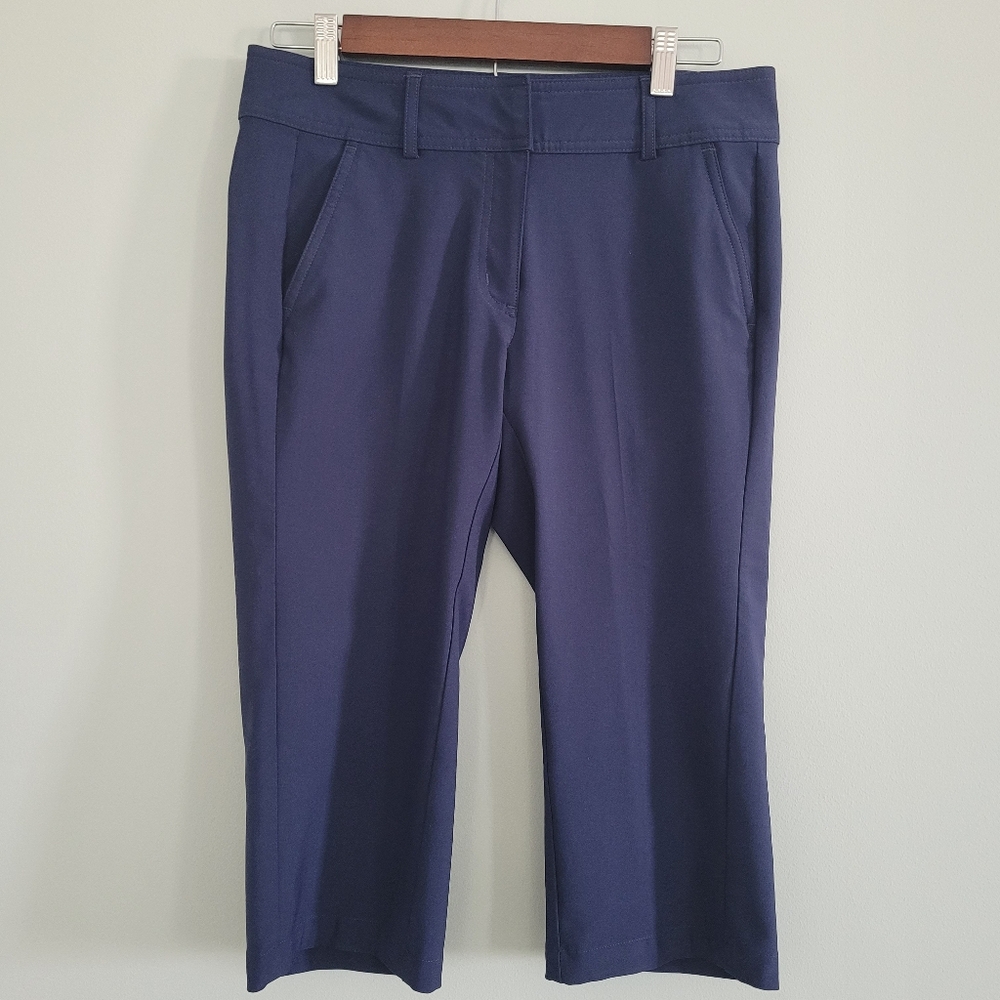 Pebble Beach Performance Pants Womens Size 4 Mid Rise Stretch Blue Capri Pockets